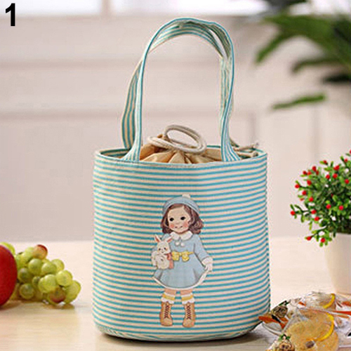 Cute Girl Print Thermal Insulated Lunch Storage Cooler Case Pouch Lunch Box - blue