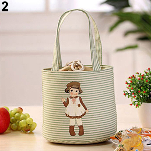 Cute Girl Print Thermal Insulated Lunch Storage Cooler Case Pouch Lunch Box - green