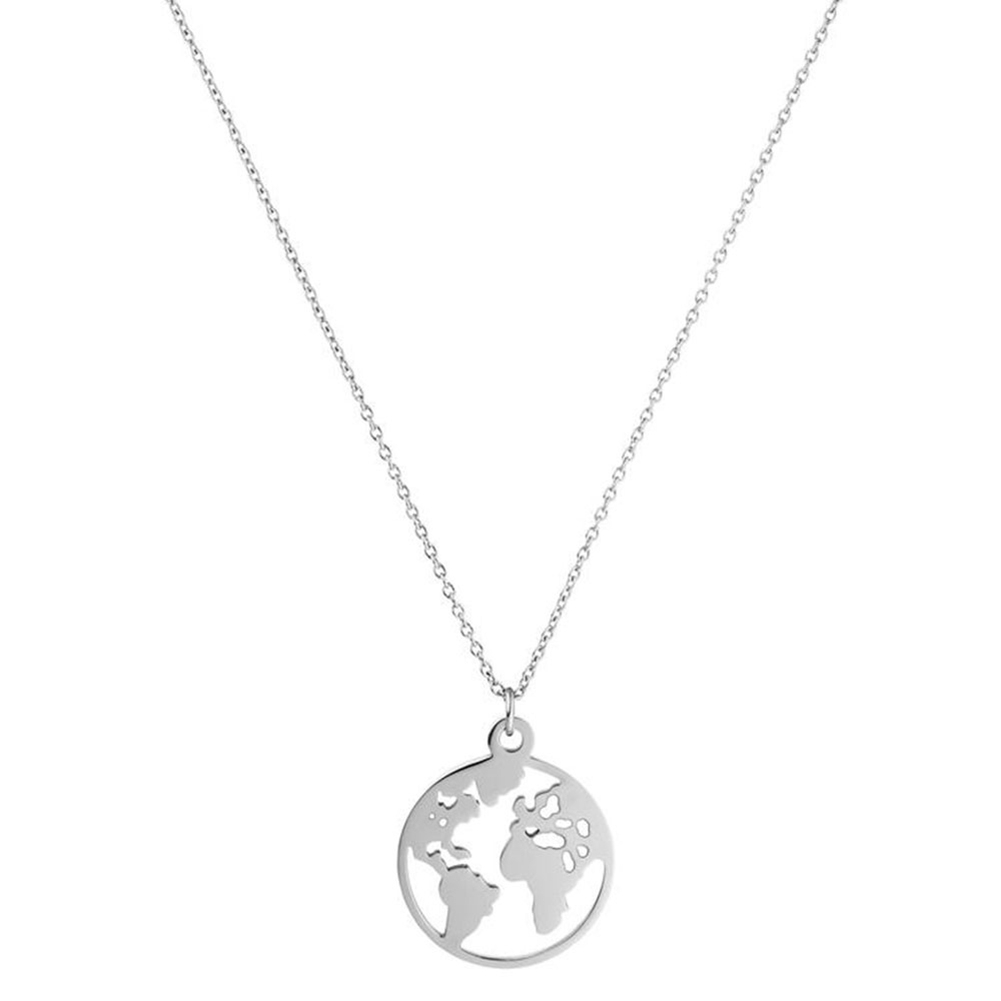 World Map Pendant Necklace Round Hollow Charm Collar Women Fashion Jewelry Gift 