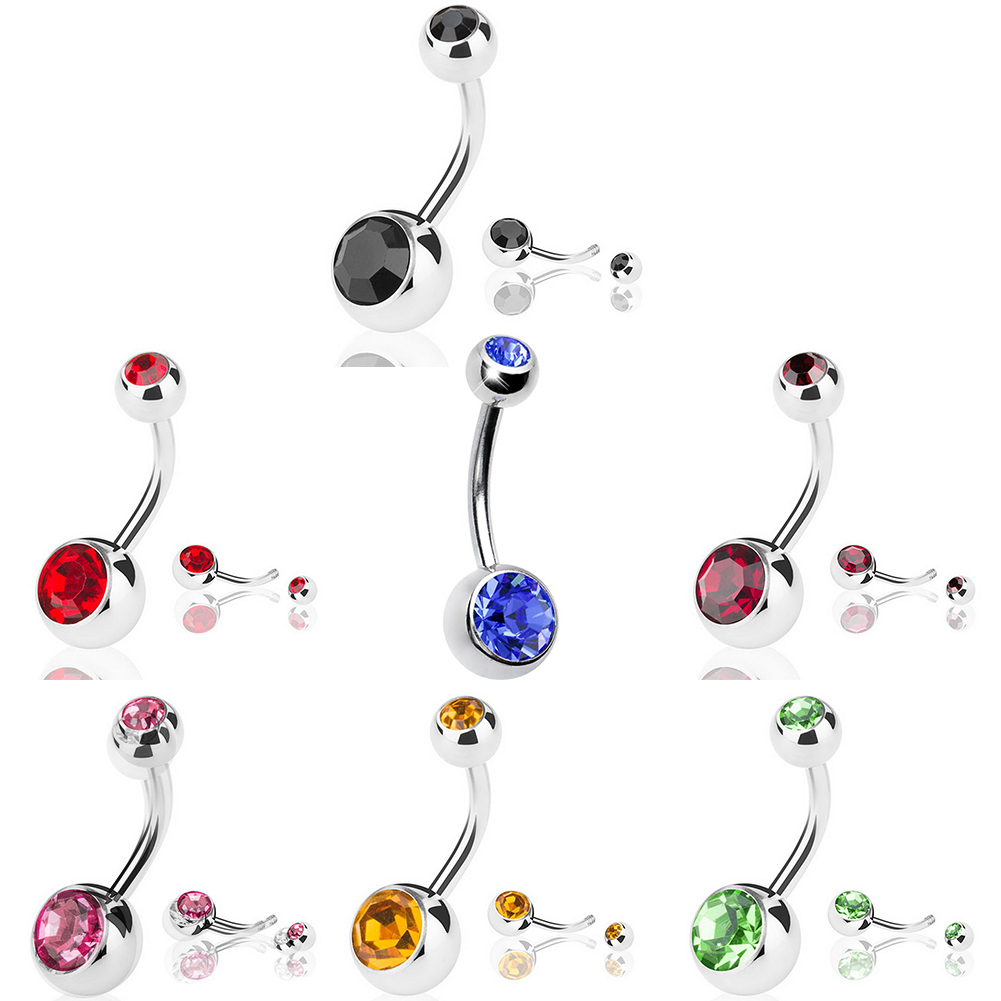 Stainless Steel Crystal Rhinestone Belly Button Navel Ring Piercing Bar E&F 