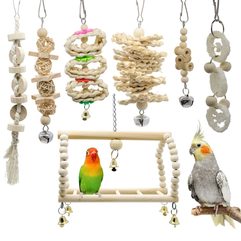 Parrot Wood Toys for Large Parrot Cockatoo Cockatiel Lovebird Cage Play Toy 