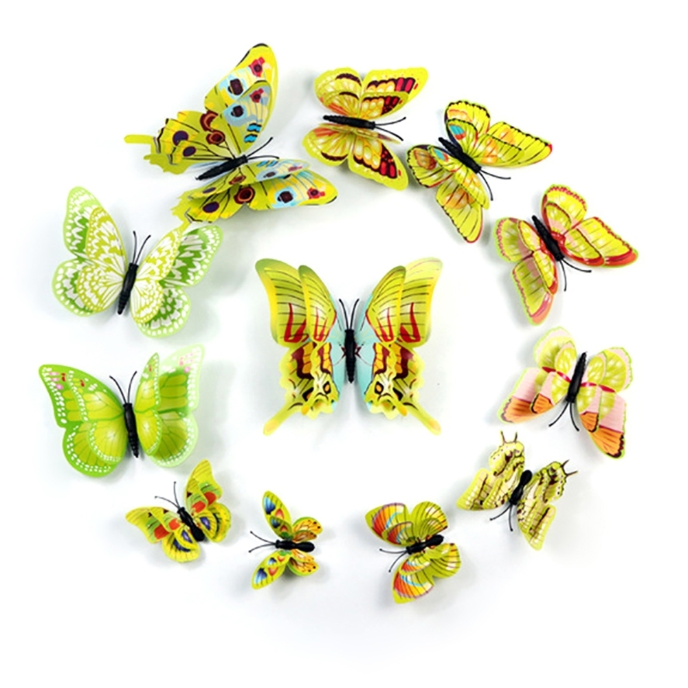 12Pcs 3D Double Layered Butterfly Wall Stickers Home Art Decor Fridge Magnets - fruit green