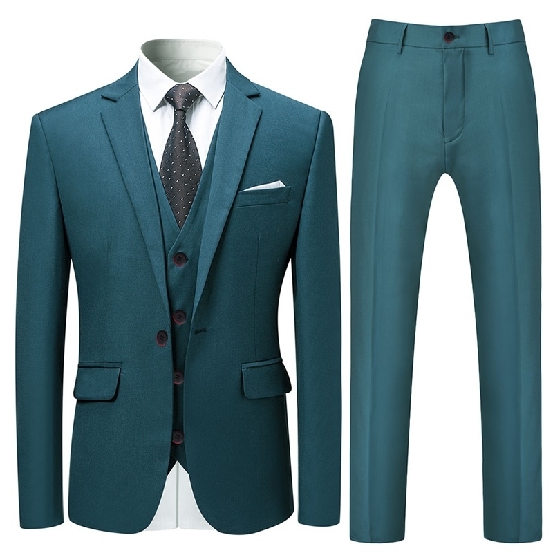 Cloudstyle Mens 3 Piece Linen Suit Set Blazer Jacket Tux Vest Suit Pants Jacket Coat Vest - lakeblue, xs