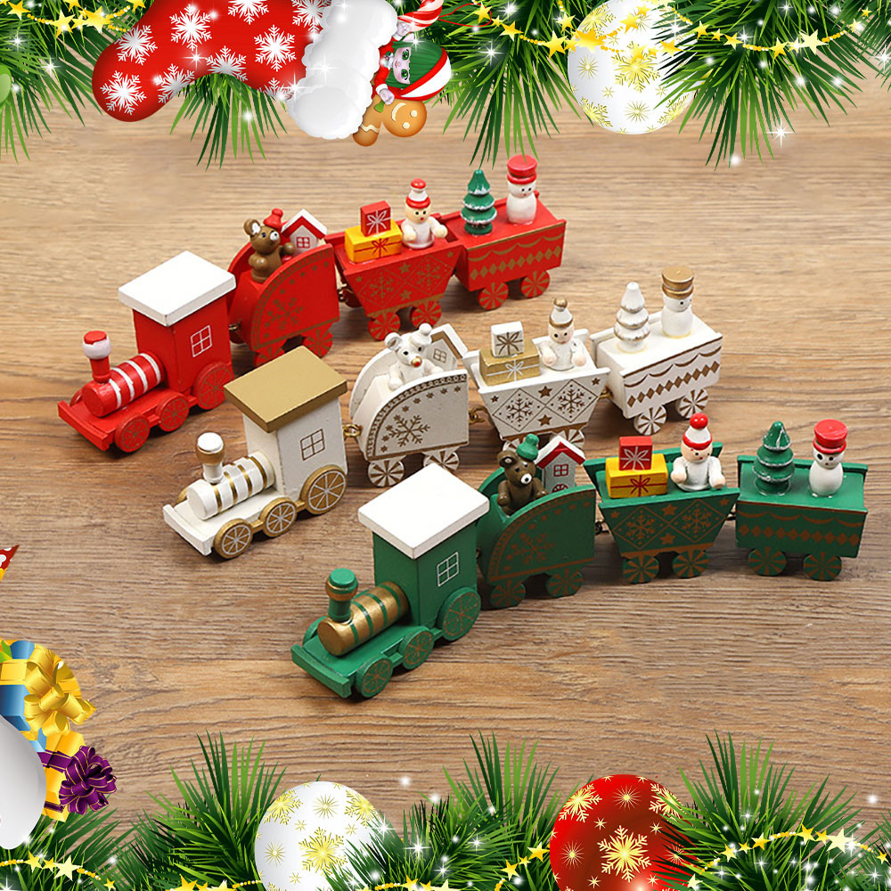 Christmas Mini Wood Christmas Train for Xmas Gift Ornament Decoration Kids SK 